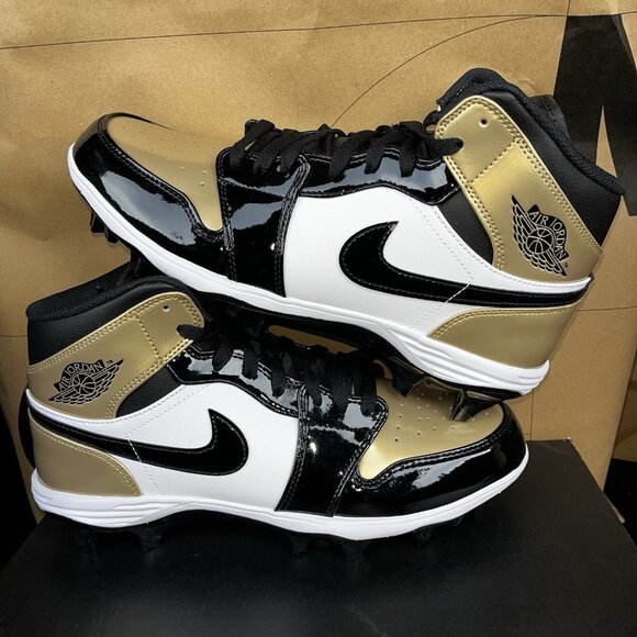 NEW Nike Air Jordan 1 Mid TD Cleat Black Gold Fj6805-701 Men’s Size 10 main image 5